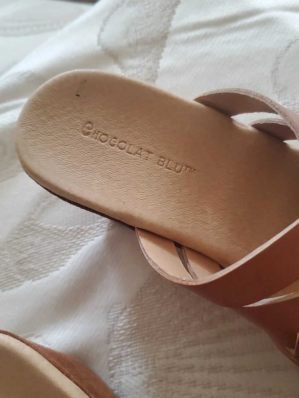Woven Leather Wedge Slides in Brown